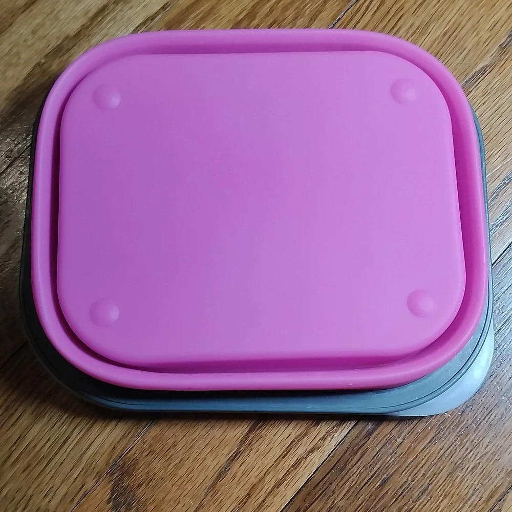 Pink Silicone Collapsible Lunch Dish with Lid & Utensil.